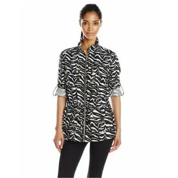 CALVIN KLEIN 100% LINEN SIZE 1X Zebra Print Women's Jacket - Picture 1 of 6